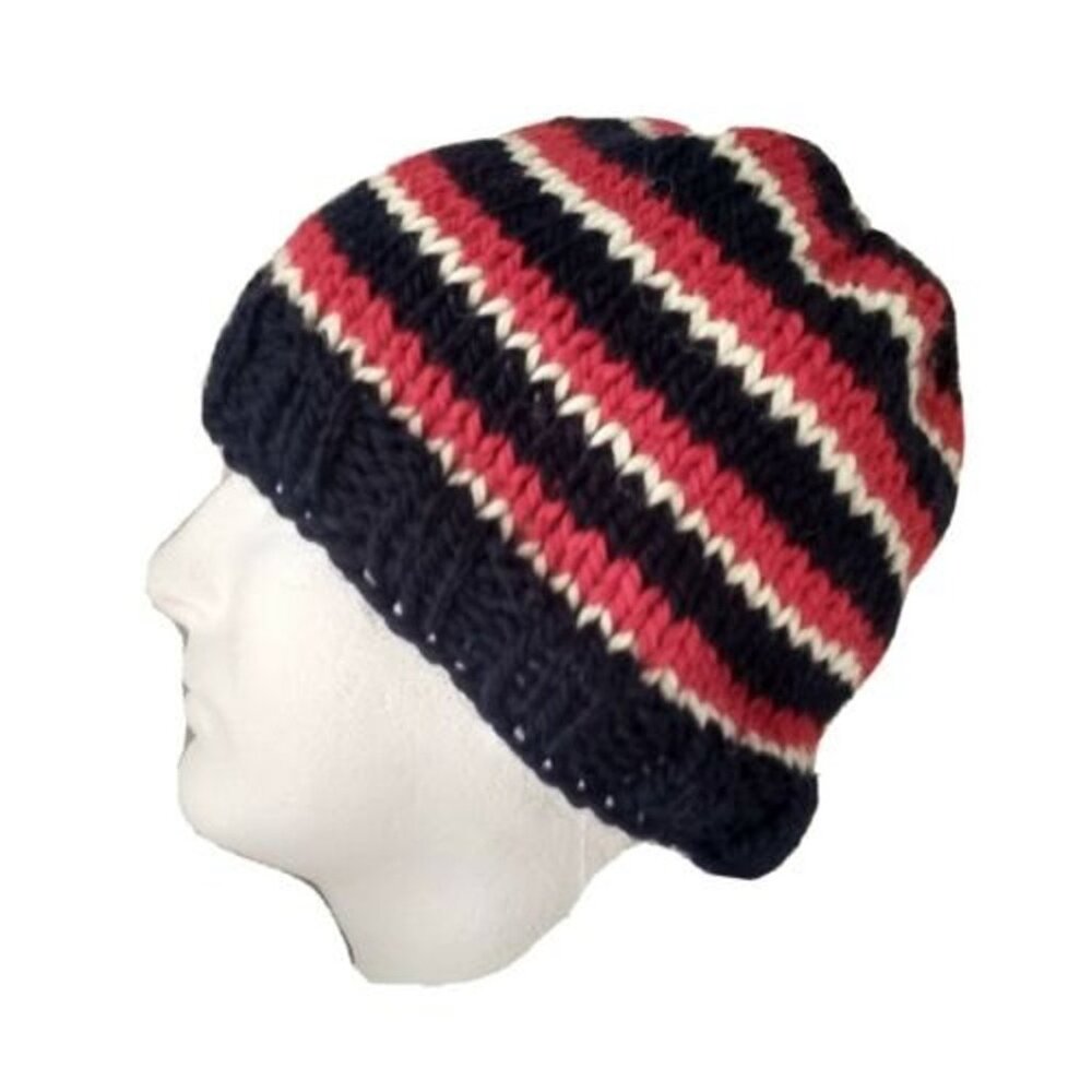 Handmade Mens Beanie Hat Alpaca Wool Cap Soft Chunky Knit Red White Blue USA - Picture 1 of 11